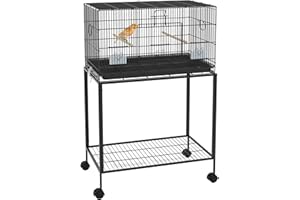 PawHut Jaula para Pájaros 77x46x119 cm Jaula Metálica para Aves con Bandeja Extraíble Perchas Comederos para Periquitos Canarios Negro