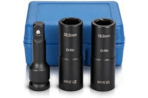 Sukudon 3PCS Impact Wrench Nuts 18.5 mm 19.5 mm Socket Spanner Set 1/2 Inch Double Head Wheel Brace Tyre Change Tool,Includes 3-Inch Impact Extension Bar,Fit Ford Land Rover and All Models