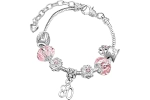 CHARM BUDDY Ladies Girls Sparkly Pink Crystal Adjustable Birthday Charm Bracelet with Gift Box for Women Girls Age 3rd 4th 5th 6th 7th 8th 9th 10th 11th 12th 13th 16th 18th 21st 30th 40th 50th 60th 70th 80th Birthday Gifts for Her