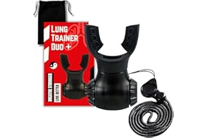 MAGIPLE Lung Trainer Duo+ Pro Edition Dual Resistance Breathing Exerciser, Adjustable Respiratory Training Device for Athletes & Fitness, Portable & Easy to Clean with Neck Strap & Carry Pouch - Stealth Black