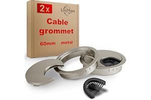 LouMaxx Kabelgenomföring skrivbord 60 mm - 2 stycken kabelgenomföring av metall matt nickel med dammtätning - skrivbordskabel