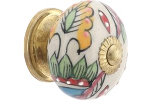 Rasiya Art Dresser Knobs for Cabinets and Drawers - Handmade Ceramic Kitchen Cupboard Wardrobe Pull Handle Countryside Boho Decor Furniture Hardware - Multicolor Leaf - Pack of 4