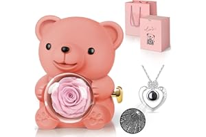Hnustbo Rosa Eterna Stabilizzata con Collana I Love You, Rose Orso Originale Regalo per Donna Fidanzata Mamma Madre Nonna Moglie per San Valentino,Festa della Mamma,Compleanno,Natale