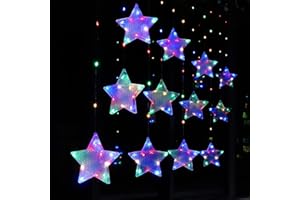 BLOOMWIN Guirnaldas Luces Cortina 3m Estrellas con Control Remoto 8 Modos 180 LED 5V USB con Ganchos Cadena de Luces de Navidad para Balcón, Ventana, Pared, Escaparate, Boda, Fiesta, Navidad