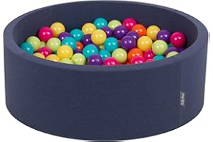 KiddyMoon Piscina di Palline Colorate ∅ 7CM per Bambini Tondo Fabbricato in EU, Blu:Verdech/Giallo/Turchese/Arancione/Rosasc/Viola,90X30cm/300 Palline