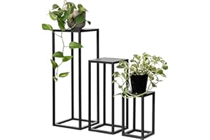 LAMO Manufaktur Pflanzenständer Set 3 Stück 28/48/68 cm - Blumenhocker Schwarz aus Metall | Blumenständer hoch, mittel und klein - Metallständer für Skulpturen, Deko und große Pflanzen | Blumensäulen