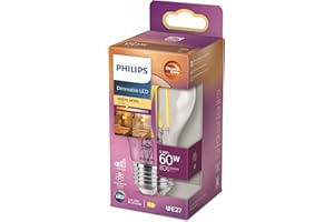 ‎PHILIPS LIGHTING Philips LED Classic E27 Filament Lampe Warm Glow (60 W), dimmbare LED Lampe mit warmweißem Licht, energiesparende Lampe mit langer Nutzlebensdauer, Klar