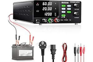 RUZIZAO Alimentation de Laboratoire 60V 20A 1200W Haute Puissance Alimentation Laboratoire Réglable avec Bouton Codeur 6V 12V 24V 36V 60V pour la Charge de La Batterie/Mémoire Fonction/OCP Fonction