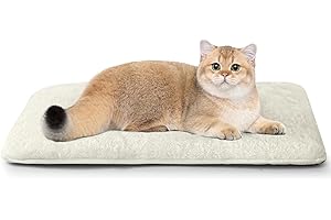 KEKUNINGAN Self Heating Cat Beds for Indoor Cats Washable with Waterproof Removable Cover Anti Slip Dog Bed Crate Mat Mattress Self Warming Mat Puppy Blanket Memory Foam Cat Cushion Beige 56x32cm