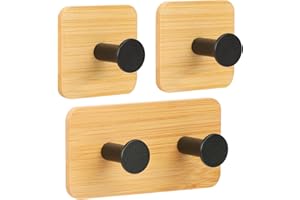 Segus Ganci di Bambù Autoadesivi, 3 Pezzi Ganci Adesivi, Ganci Autoadesivi Resistenti, Ganci in Bambù Per Chiavi, Occhiali, Cuffie, Ombrelli, Ganci Appendiabiti da Parete in Bambù (Nero)