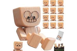 Dreaku Shaking Wooden Man Figurine – Funny Wooden Dashboard Ornament with 12 Magnetic Expressions, Car Dashboard Accessories & Desk Decor, Creative Gift for Drivers, Friends & Office Fun