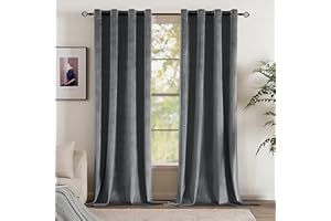 EMEMA Cortinas Opacas Terciopelo para Ventana Cortina Cortina Aislantes Termicas Super Suave Grueso Anti-Ruido para Salón Habitación Dormitorio Comedor 2 Piezas 140 x 245 cm Gris