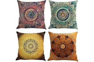 Gspirit 4 Pack Retro Mandala Bohemia Algodón Lino Throw Pillow Case Funda de Almohada para Cojín 45x45 cm