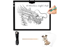 TOHETO A3 LED Leuchttisch mit Integriertem Ständer, Magnetclip, 6-Stufiger und Stufenloser 3-Farben-Dimmhelligkeits Kabellos batteriebetrieben Leuchtkasten für Diamantmalerei, Skizzie