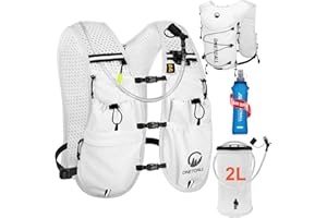 ONETOALL Chaleco Running Hombre Mujer, Running Vest, Ligero Chaleco para Correr, Mochila Hidratacion Trail Bolsilloso con Bolsa Agua 2L o Botella 500ml, Silbato y Reflectante para Ciclismo Senderismo