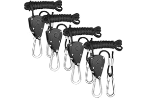 Cisixin 4 Piezas Trinquete de Cuerda, Ajustable Suspensión de Trinquete, Gancho para Cuerda de Carraca de 1/8, Trinquete Colgador, Grow Light Trinquete, para Varios Dispositivos de Suspensión