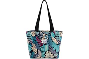 HAWEE Mode Femme Sac à Bandoulière avec Zip Grande Capacité Imperméable Léger Sac à Provisions pour Vie Quotidienne Loisir Travail Ecole Plage, L, Feuille D'érable Bleue
