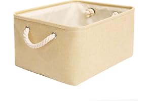 MANGATA Caja de almacenamiento de tela, cesta de almacenamiento de lona engrosada plegable con asas de cuerda para ropa, juguetes (Large, Beige)