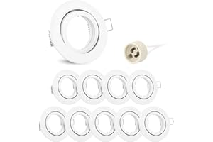 ‎LINOVUM 10x linovum Einbaurahmen GU10 Weiß schwenkbar 10er Set - runder Einbaustrahler Rahmen inkl. GU10 Fassung für LED, Halogen