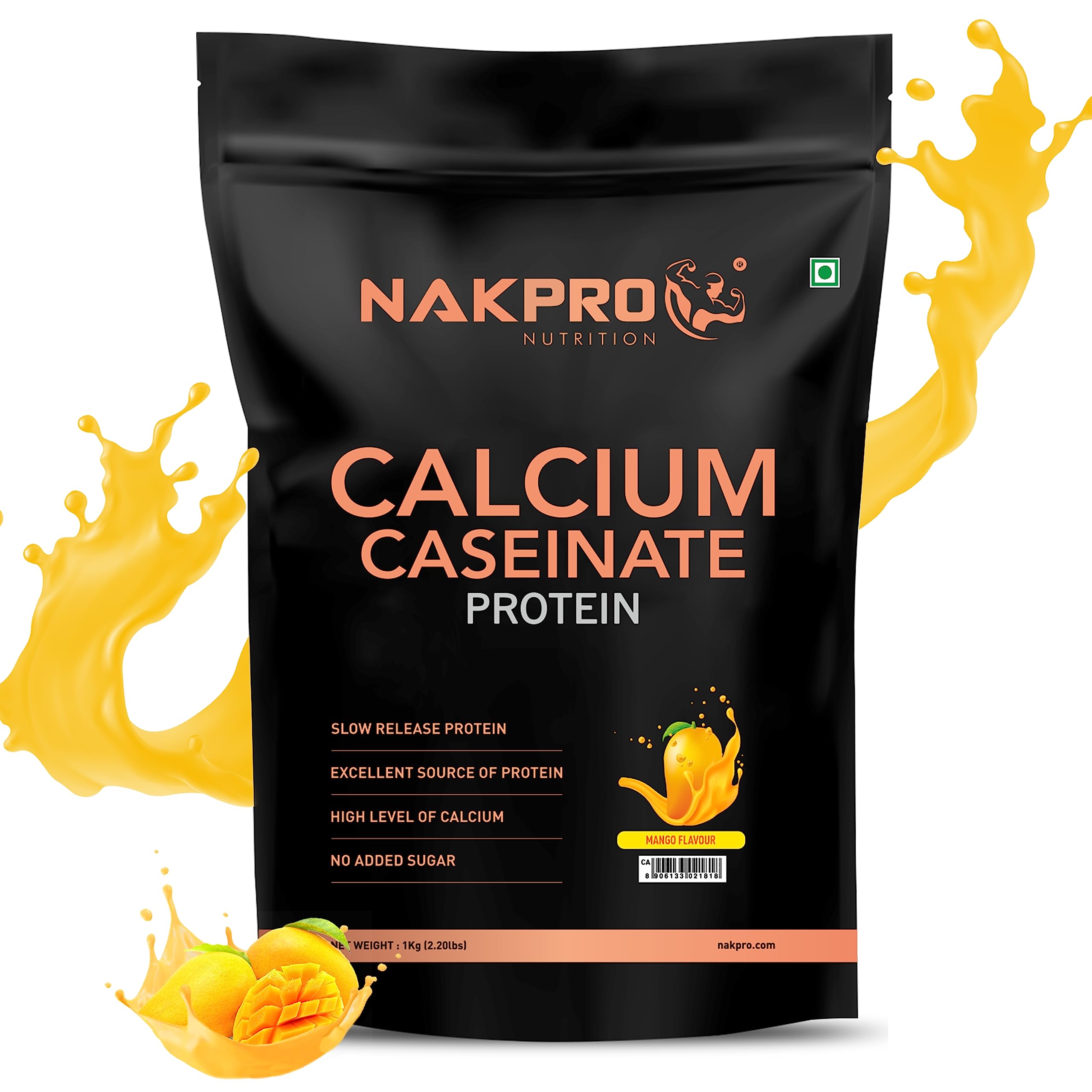 NAKPRO Calcium Caseinate | 27.88g Protein, 5.42g BCAA | Helps in Muscle Recovery | Slow Absorbing, Slow Digesting, Low Carbs 