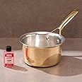 P-TAL Brass Saucepan 1.8L with Insulated Heat-Resistant Handle | 100% Pure Brass Tin Coated Tea Pan | Chemical-Free and Non-Stick (Free 30ml Copper & Brass Cleaning Solution)