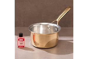 P-TAL Brass Saucepan 1.8L with Insulated Heat-Resistant Handle 100% Pure Brass Tin Coated Tea Pan Chemical-Free and Non-Stick (Free 30ml Copper & Brasss Cleaning Solution)