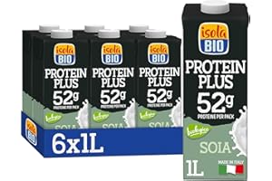 ISOLA BIO Protein Plus Soia 52g, Bevanda Biologica Proteica a Base di Soia, Senza Glutine, con Ingredienti Naturali, a Basso Contenuto di Grassi, Adatta a Vegetariani e Vegani, 6 Confezioni da 1 L
