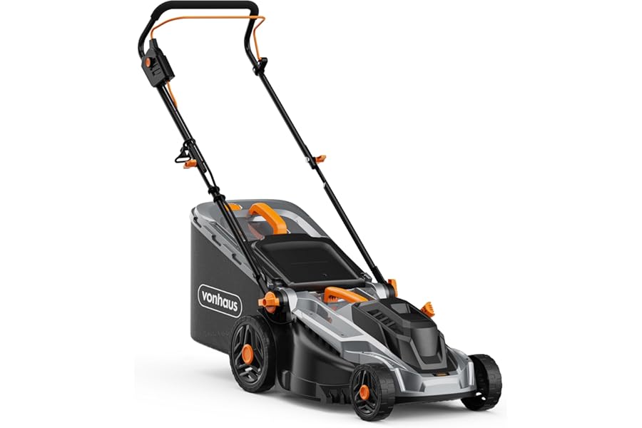 VonHaus Lawnmower 1800W – Electric Corded Lawn Mower for all Types of Grass – 52L Collection Bag, 430mm Working Width, 12m Cable, Foldable Height Adjustable Handlebar, 5 Depth Settings, Carry Handle
