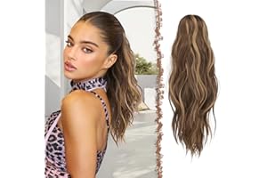 ‎FESHFEN FESHFEN Gewellt Pferdeschwanz Haarteil mit Klammer, 50cm Pferdeschwanz Zopf Extensions Claw Clip in Wavy Ponytail Extension Synthetik Haarverlängerung für Frauen Damen Honigblond Gemischt Hellbraun