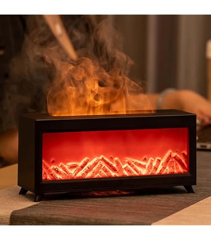 Diffusore Di Oli Essenziali A Forma Di Fiamma Colorata, Umidificatore Con Luce Notturna, 150ml, Colore Nero
