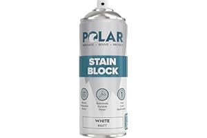 POLAR SPECIALIST COATINGS Polar Stain Block Spray - 1 x 400ml | Matt White | Prevents & Removes Stains, Grease, Water Marks & Rust on Internal Walls & Ceilings | Primer Spray for Wood, Plastic, Tiles, & Painted Surfaces