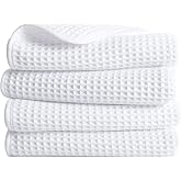 Polyte Waffle Microfiber Quick Dry Hand Towel 430 gsm 16x30 in | 4 Pack, Oversized, Lint-Free, Quick-Drying, Hanging Loop, 85