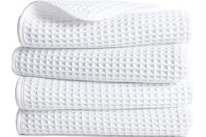 Polyte - Toalla de Manos de Microfibra superabsorbente antipelusa - Secado rápido - Punto gofrado - 40,6 x 76,2 cm - Pack de 4