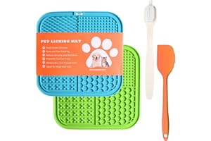 Q Lines® schleckmatte Blau Grün, lickimat - Stark Saugen Tassen mit Spatel & Bürste - Langsam Feeder für Hund (Packung mit 2)