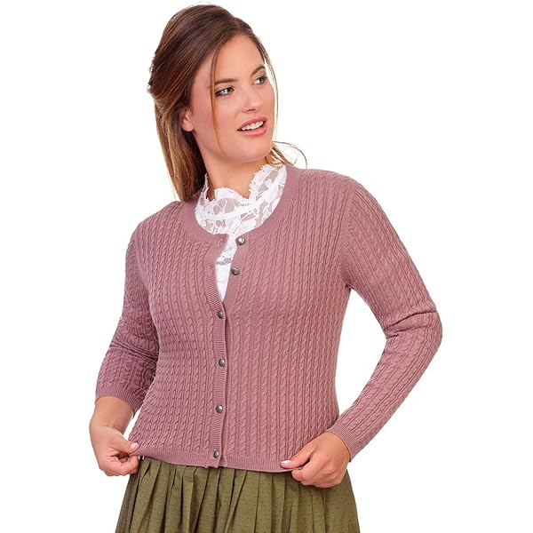 Mia San Tracht Damenstrickjacke HEIDI - Wollweiße Trachtenjacke Mit Hornknöpfen