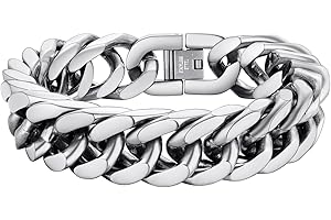 PROSTEEL Pulsera Cadena Cubana de Acero Inoxidable para Hombres Mujeres, Plateado Dorado Negro, Pulsera Metal Eslabones 8mm/12mm/17mm de Ancho, 19cm/21cm/23cm de Longitud