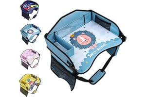 mymai Kinder Reise Aktivitätstisch Kinder Reisetisch Auto, Multifunktionaler Spiel Snacktisch für Autositze, Abwischbare Tischfläche mit Organizern, für Auto Flugzeug Kinderwagen (Himmelblau)
