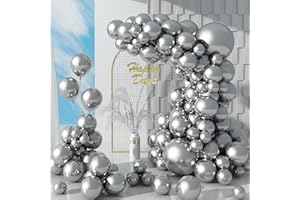 Biapian Metallic Silver Balloons, 104PCS Silver Balloon Garland Arch Kit With 18/12/10/5 Inch Chrome Silver Latex Balloons Helium Different Sizes for Birthday Baby Shower Wedding Party Decorations