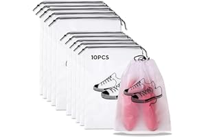 Lammcou Bolsa para Zapatos Impermeable, Fundas Transparentes de Almacenamiento con Cordón de Cierre, Bolsa con Cordón para Viaje y Maleta (Grande, Mediano), Shoe Bag for Travel