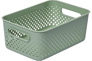SmartStore Cesta de almacenamiento mediana de 5,6 L, color verde, para cocina, baño, oficina, organizador de juguetes, contenedor con asas, encajable, 29,5 x 20,5 x 12 cm