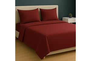 ‎MAXIME MAISON MAXIME MAISON - Bettlaken Set Baumwolle (4 Teilige, Bordeaux) für Allergiker geeignet, 1 Spannbettlaken 180x200cm, 1 Bettlaken 240x285cm und 2 Kissenbezüge 52x82cm (BETTBEZUG Nicht ENTHALTEN)