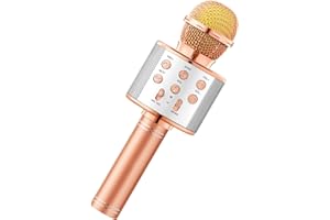 Warmiehomy Kids Microphone Portable Karaoke Birthday Gifts for 4 5 6 Year Old Girl Bluetooth Microphone Toy Home KTV Singing for Age 3-12 Children Presents, Rose Gold