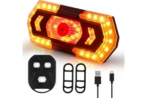 Deruaku Bike Tail Light, USB Rechargeable, Waterproof Bicycle Rear Light, 5 Light Mode,with Wireless Remote Control, Bike Turn Signal Light for Road Bike MTB, Electric Bike, Mountain Bike, Red,Yellow