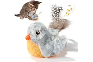 Pawsayes Jouets pour chats d'intérieur, Jouet Oiseau interactif en plume souple pour chat, Jouet Cadeau pour chaton en peluche avec plume et oiseau chirant