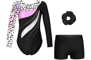 Oyolan Justaucorps Gymnastique Short et Elastique des Cheveux Fille Enfant 5-14 Ans