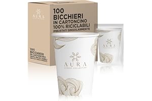 AURA LUXURY COLLECTION Bicchieri in cartoncino imbustati singolarmente monouso bianchi riciclabili per hotel e b&b 210 ml (100)
