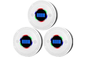 YEZALA 3Pack Smoke Alarm and Carbon Monoxide Detector, Smoke Alarm and CO Alarms Battery Powered with LCD Digital Display and Sound Alarm, EN 50291 CO Monitor for Home Safety