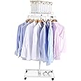 NEUN WELTEN Professional Heavy Duty Clothing Retail Display Stand with Wheels and Basket Shelf - Height 1.8m Garment Dress Shop Rails (White, 2 Shelves)