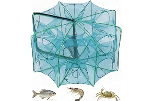 10-Hole Foldable Crab & Shrimp Net Trap, 80cm Large Umbrella Fishing Net with Bait Pouch, Nylon Portable Trap for Crabs, Shrimp, Crayfish & Small Fish-,Easy to Store, Durable & Sturdy