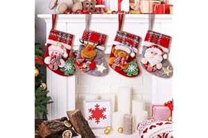 VDSOW Nikolausstrumpf Kinder 4er Set, Klein Weihnachtsstrumpf Kamin Personalisiert Nikolausstiefel zum Befüllen Einzeln Weihnachtsdeko, Weihnachtssocken Weihnachtsstrümpfe zum Aufhängen Weihnachtsbaum Deko